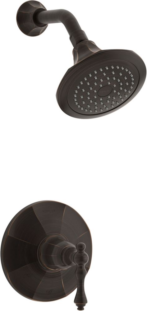 KOHLER RiteTemp shower valve trim with lever handle and showerhead in