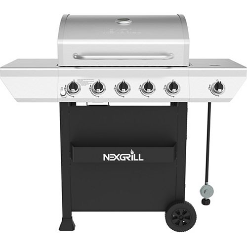 5-Burner Propane Gas Grill in Stainless Steel with Side Burner and Condiment Rack