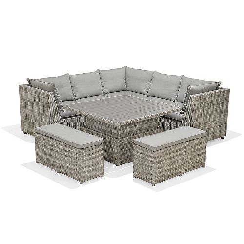 SCANCOM Aruba Patio Corner Sectional Dining Set with Table and Benches