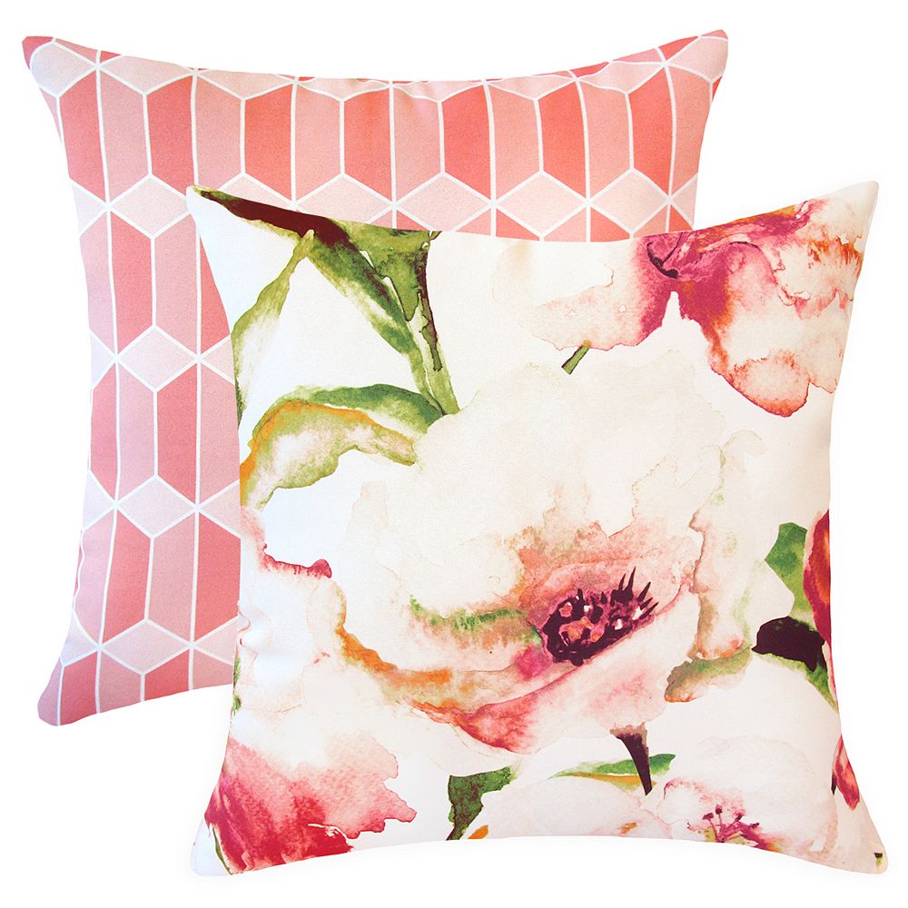 Hfi 20 Inch X 20 Inch Spring Blooms Outdoor Throw Pillow Set Of 2 The Home Depot Canada