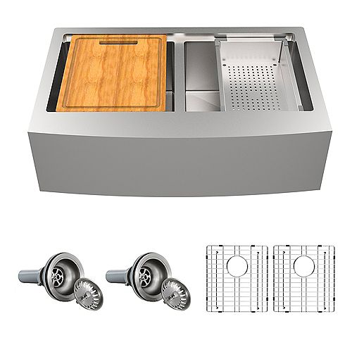 31.5 inch Farmhouse Apron Double Bowl 18-Gauge Stainless Steel Kitchen Sink