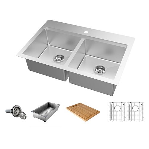 31.5 inch Dualmount Double Bowl 18-Gauge Stainless Steel Kitchen Sink