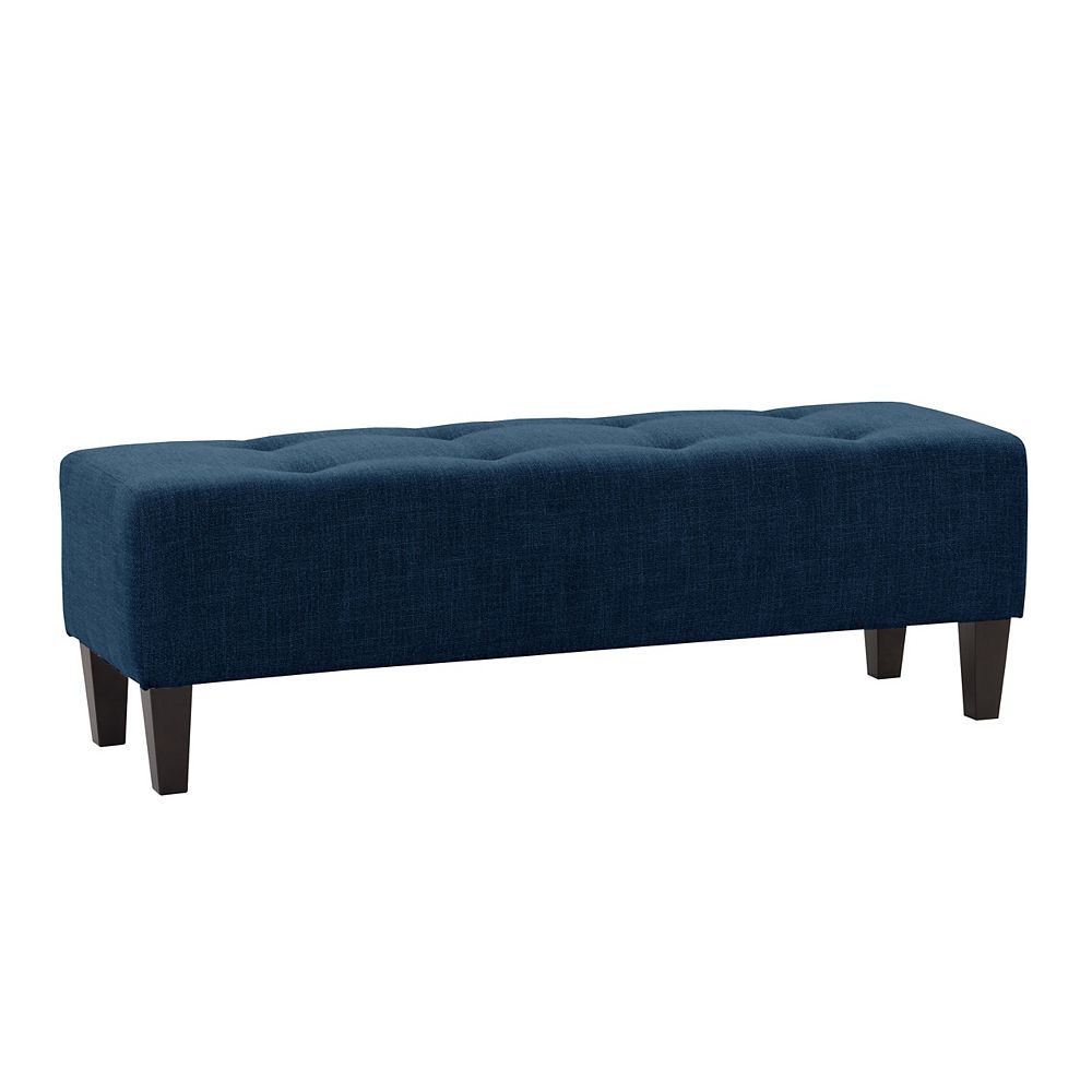 Corliving Navy Blue Fabric Button Tufted Accent Bench The Home Depot Canada