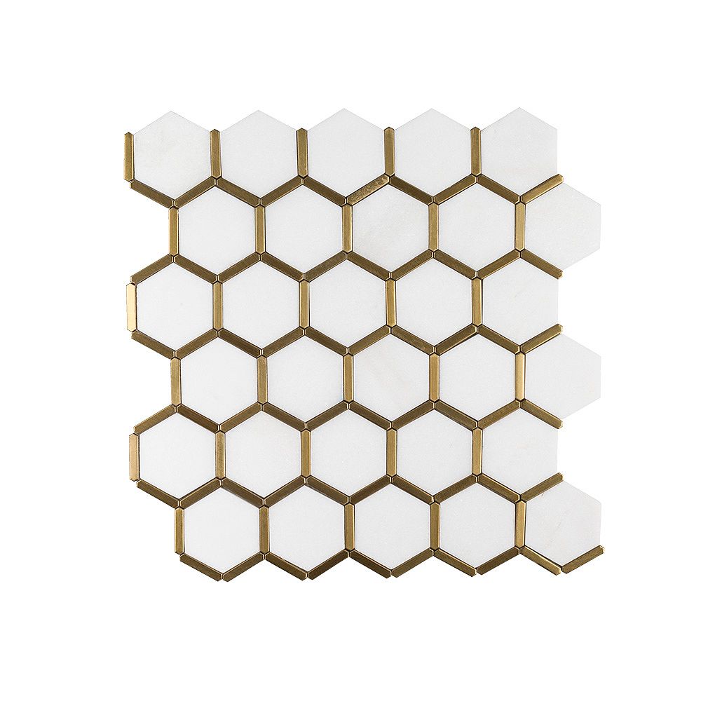 Karats White Honeycomb 10.625-inch x 11.125-inch x 8mm Natural Stone/Metal Mosaic Floor and Wall Tile  Jeffrey Court
