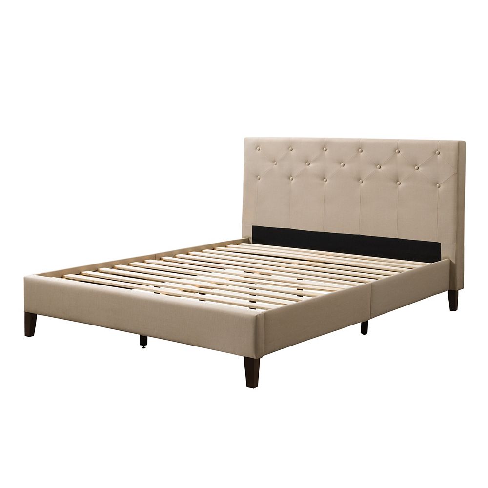 Corliving Queen Diamond On Tufted, Upholstered Bed Frame Queen Cream