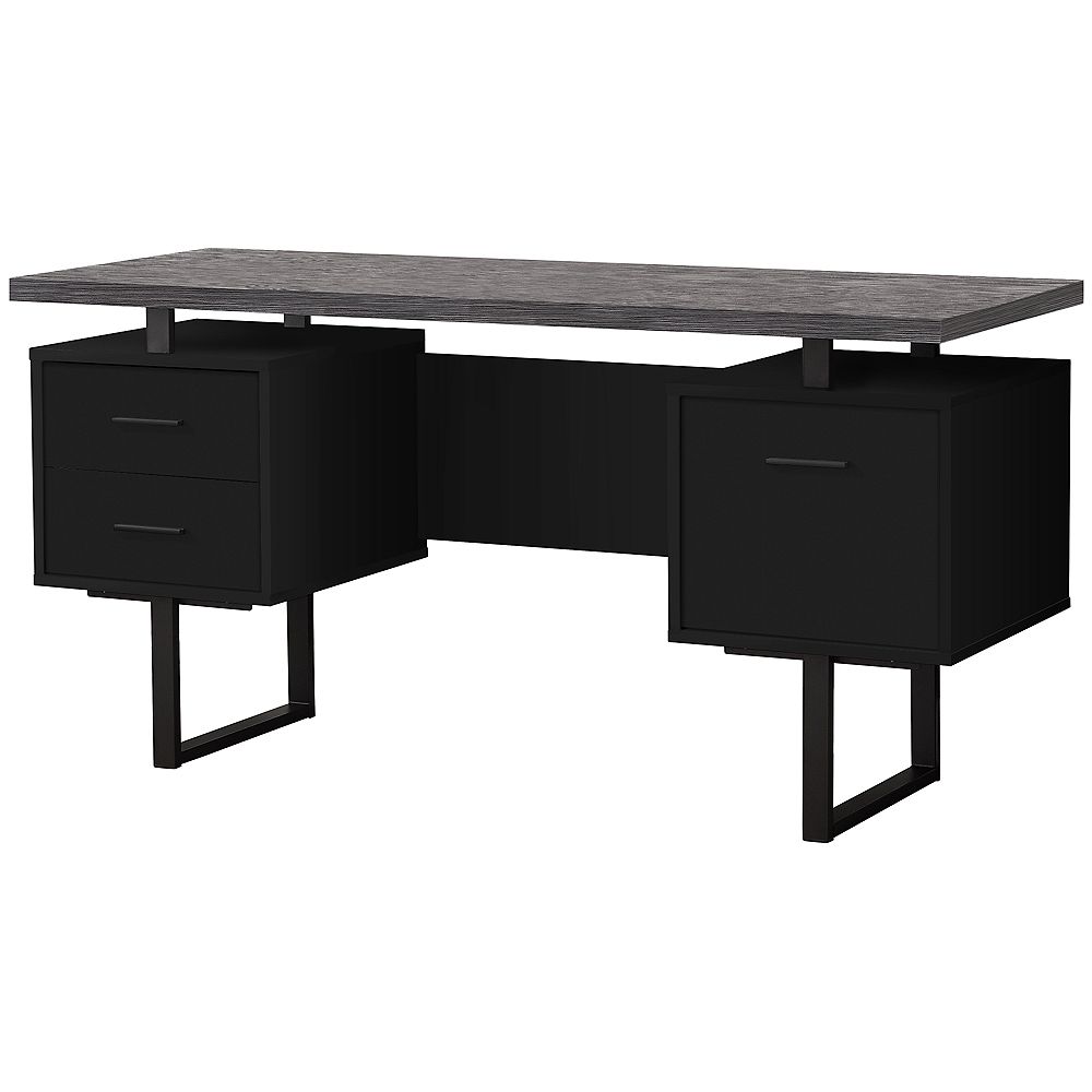 Monarch Specialties Computer Desk 60 Inch L Black Grey Top Black Metal The Home Depot Canada