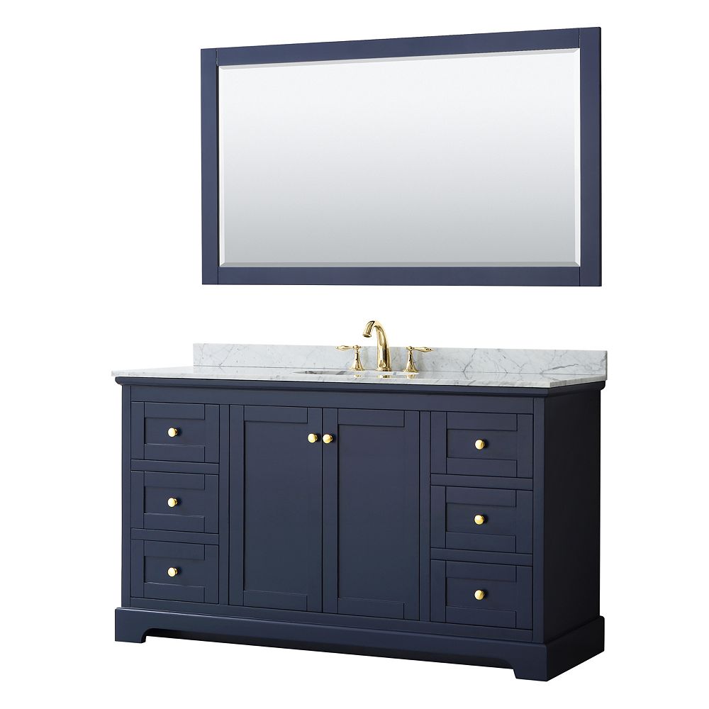 White Carrara Marble Top, 58 Inch Bathroom Vanity Cabinet