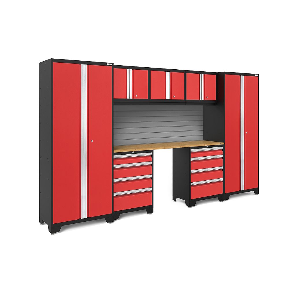 Newage Bold Series Red Garage Cabinet Set With Slatwall Kit 8 Piece The Home Depot Canada 9228