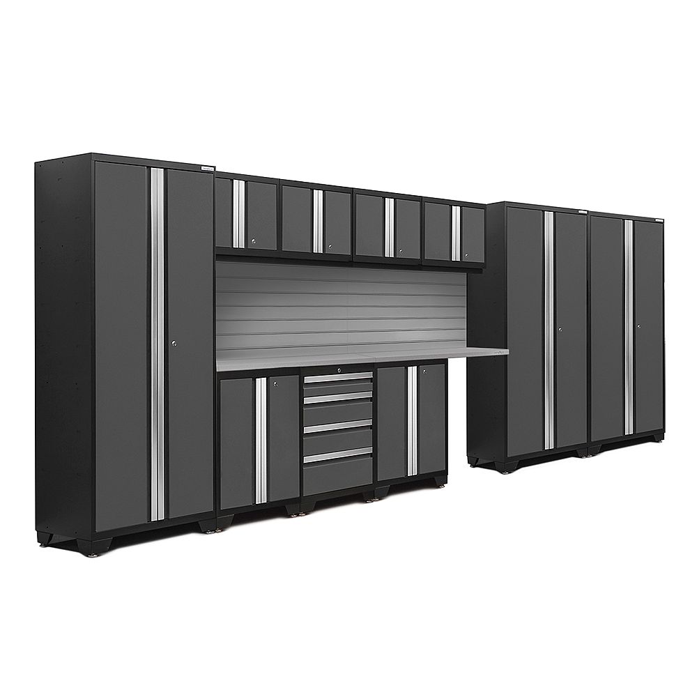 NewAge Products Inc. Bold Series Grey Garage Cabinet Set with Slatwall ...