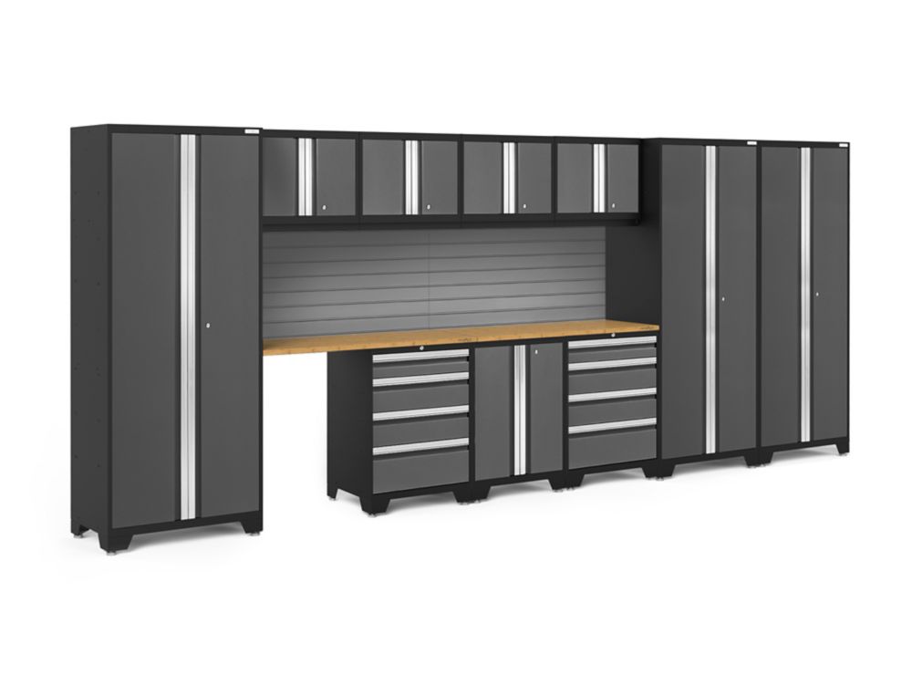 NewAge Products Inc Bold Series Grey Garage Cabinet Set With Slatwall   P 1001491649 