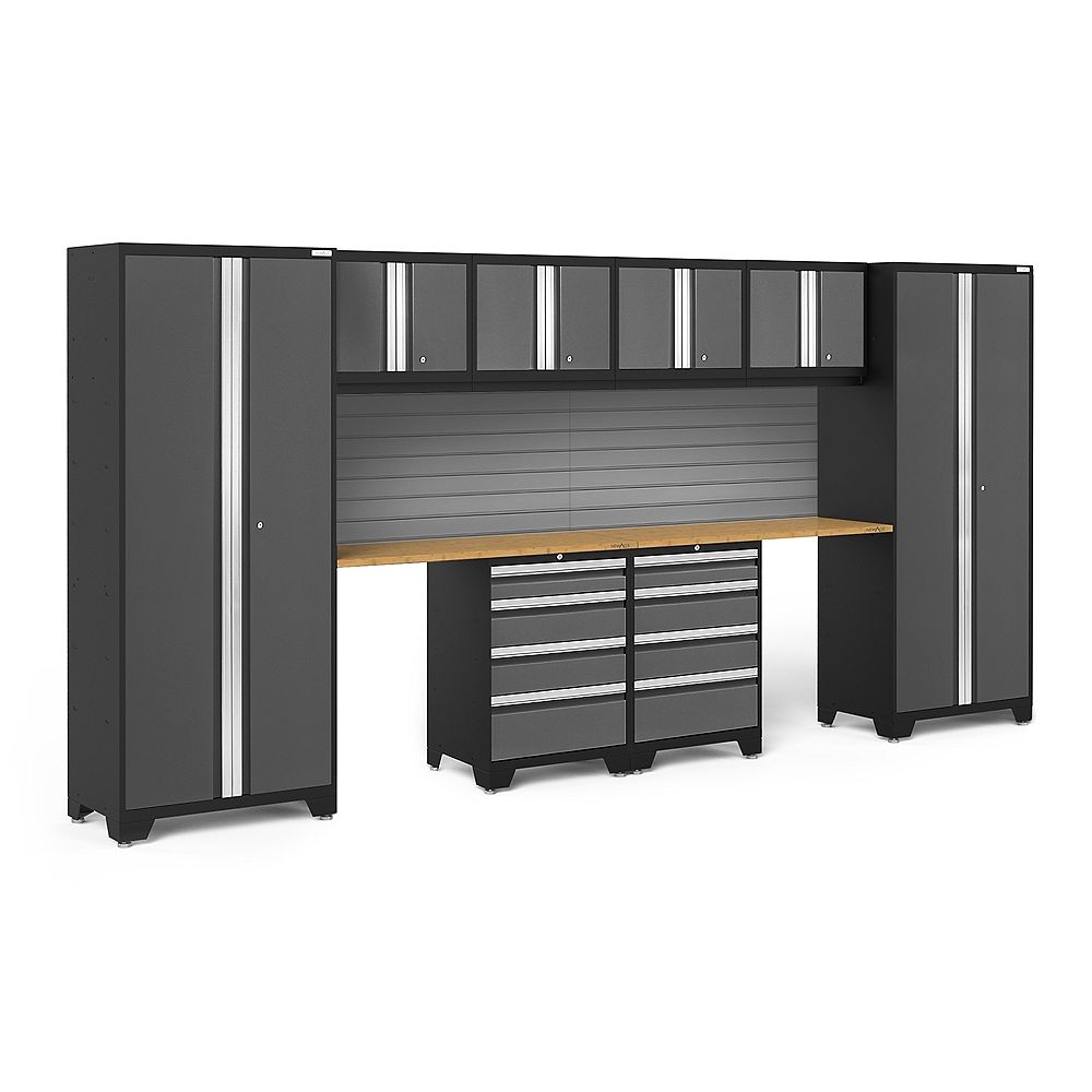 NewAge Products Inc. Bold Series Grey Garage Cabinet Set with Slatwall ...