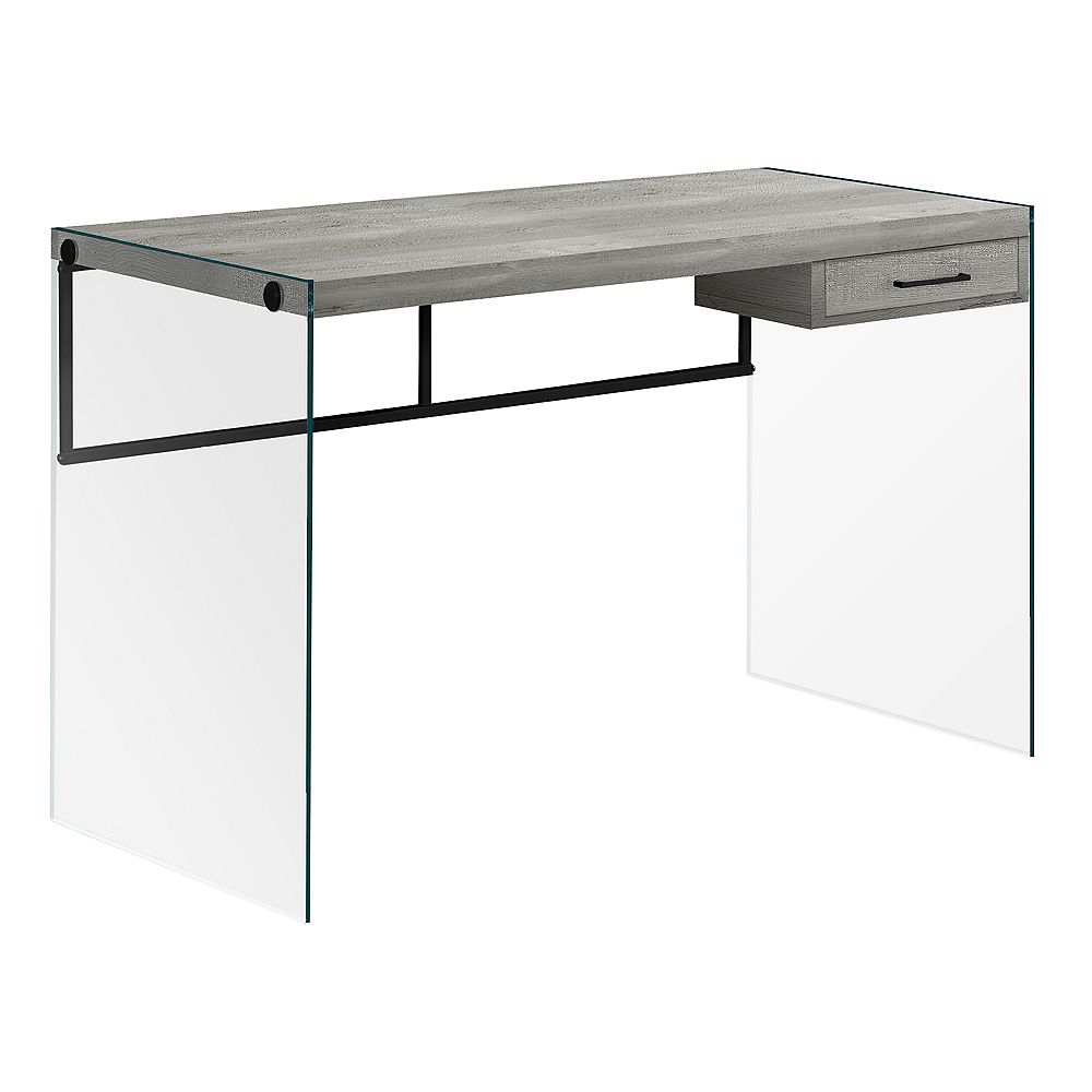 Monarch Specialties Computer Desk 48 Inch L Grey Reclaimed Wood Glass Panels The Home Depot Canada