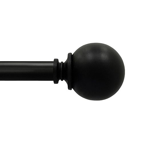 66  120 inch Telescoping 3/4 inch Dia. Curtain Rod Kit in Matte Black Finish with Decorative Sphere Finials