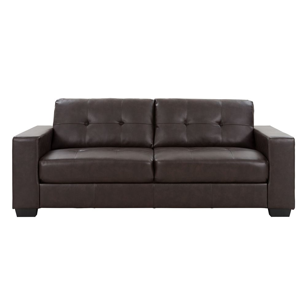 Tufted Seat and Backrest Chocolate Brown Bonded Leather Sofa Tufted Seat and Backrest Chocolate Brown Bonded Leather Sofa