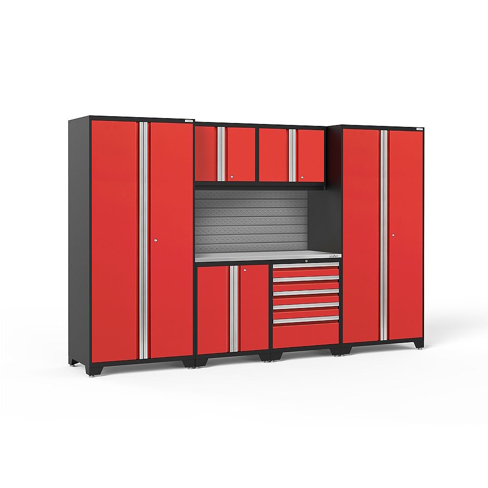 Newage Pro Series Red 7 Piece Cabinet Set The Home Depot Canada Newage Pro Series Red 7 Piece Cabinet, Garage Storage Cabinets Home Depot Canada