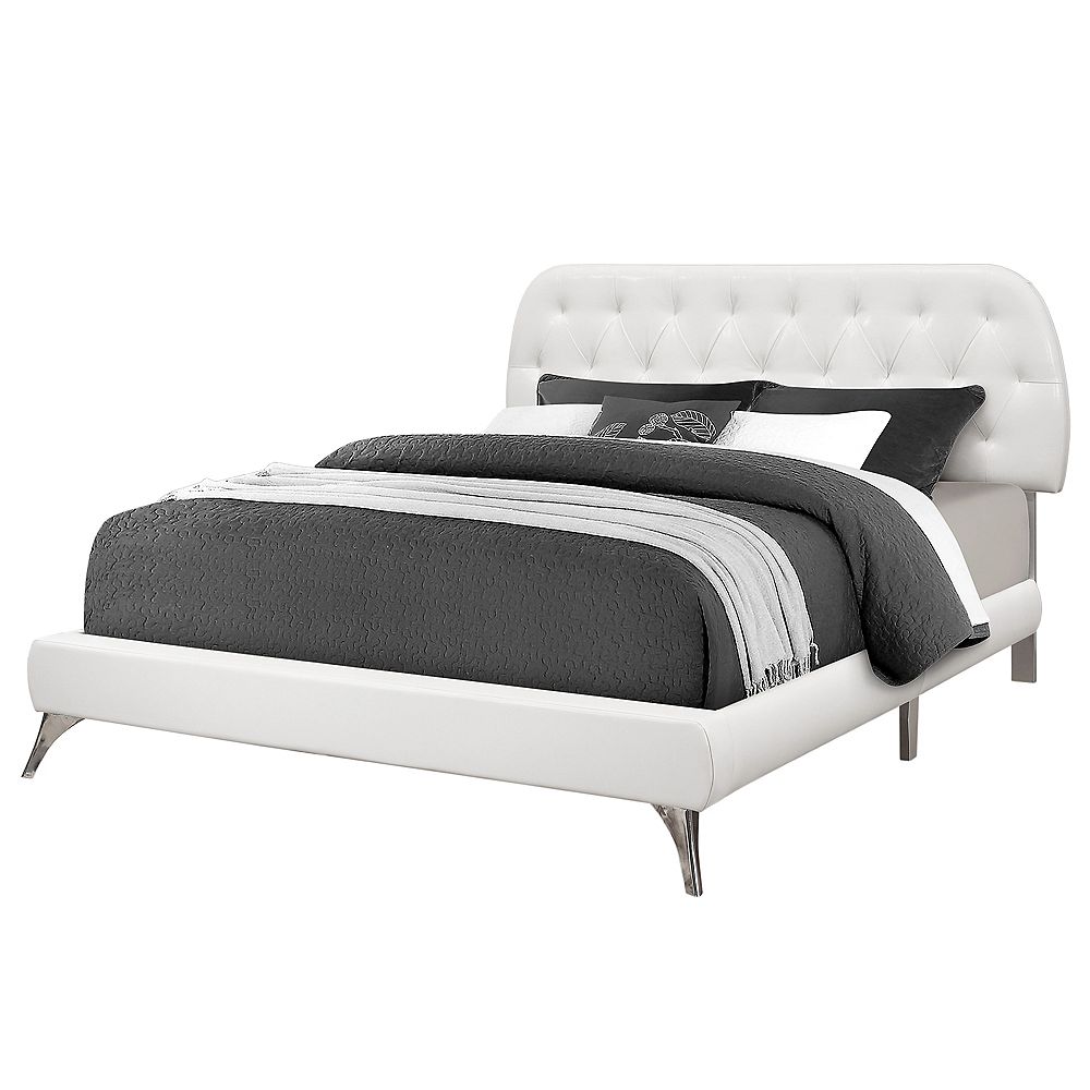 Monarch Specialties Bed Queen Size, White Leather Sleigh Bed Frame