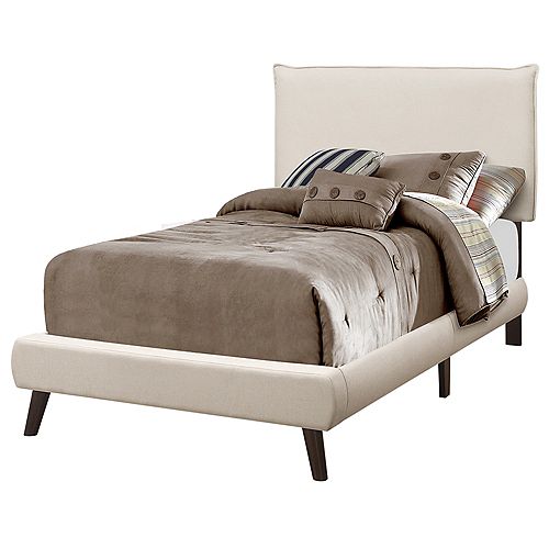 Monarch Specialties Bed - Twin Size / Beige Linen With Brown Wood Legs