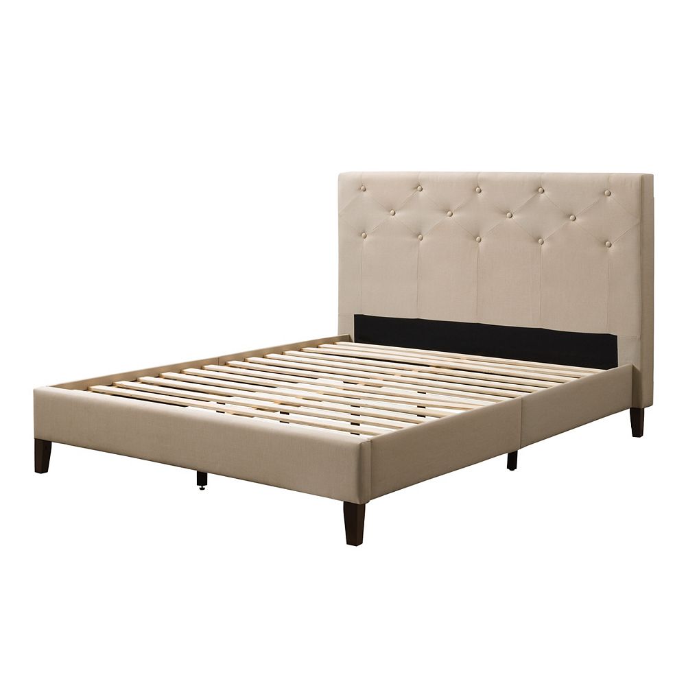 Corliving Double/Full Diamond ButtonTufted Bed and Frame, Cream Fabric