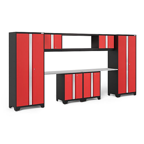 Bold Series Red Garage Cabinet Set with 48-Inch Integrated Shelf (9-Piece)