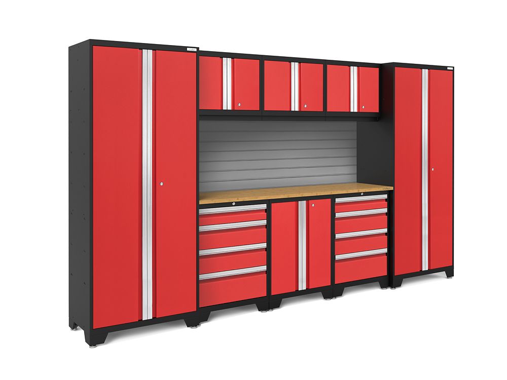 NewAge Products Inc Bold Series Red Garage Cabinet Set With Slatwall   P 1001493437 