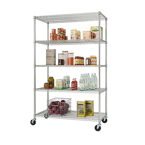 EcoStorage 48 inch x 24 inch NSF Chrome Color 5-Tier Wire Shelving Rack