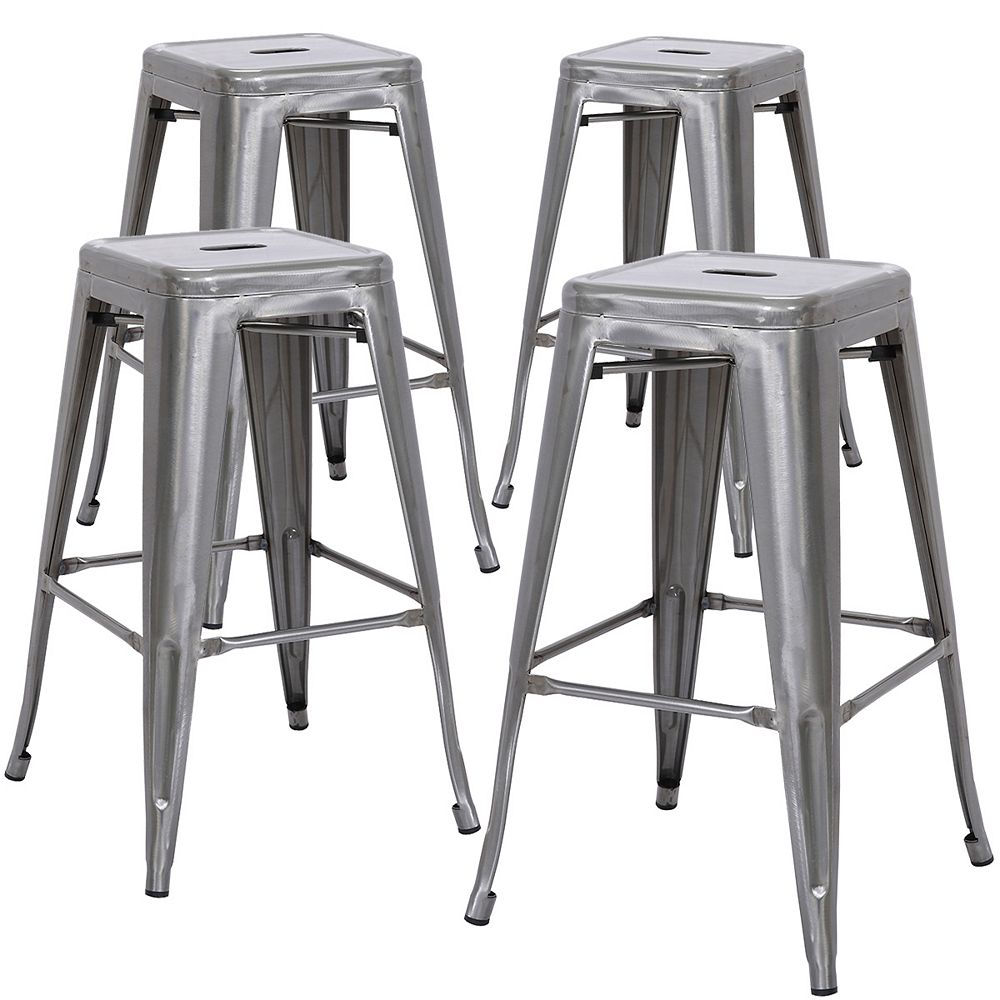 Bronte Living 24 inch Counter Height Industrial Metal Bar Stool, Backless, Polished Gun Me