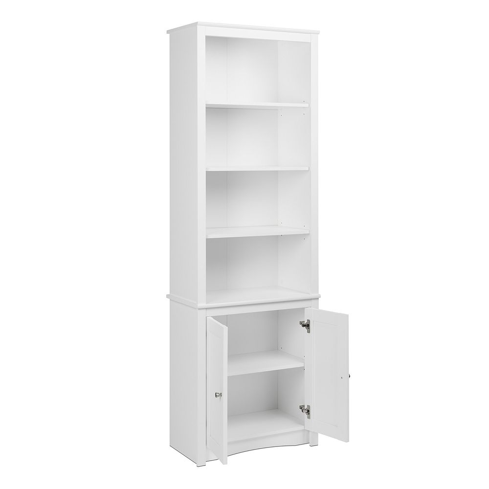 Prepac Tall Bookcase With 2 Shaker, Tall Narrow White Bookcase With Doors