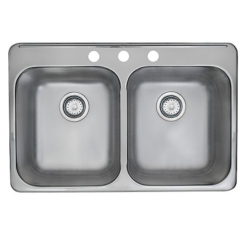 Drop-In Stainless Steel 31.25-inch 3-Hole Double Bowl Kitchen Sink with EZ Torque Installation