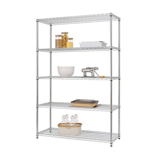 EcoStorage 48 inch x 18 inch NSF Chrome Color 5-Tier Wire Shelving Rack with Wheels