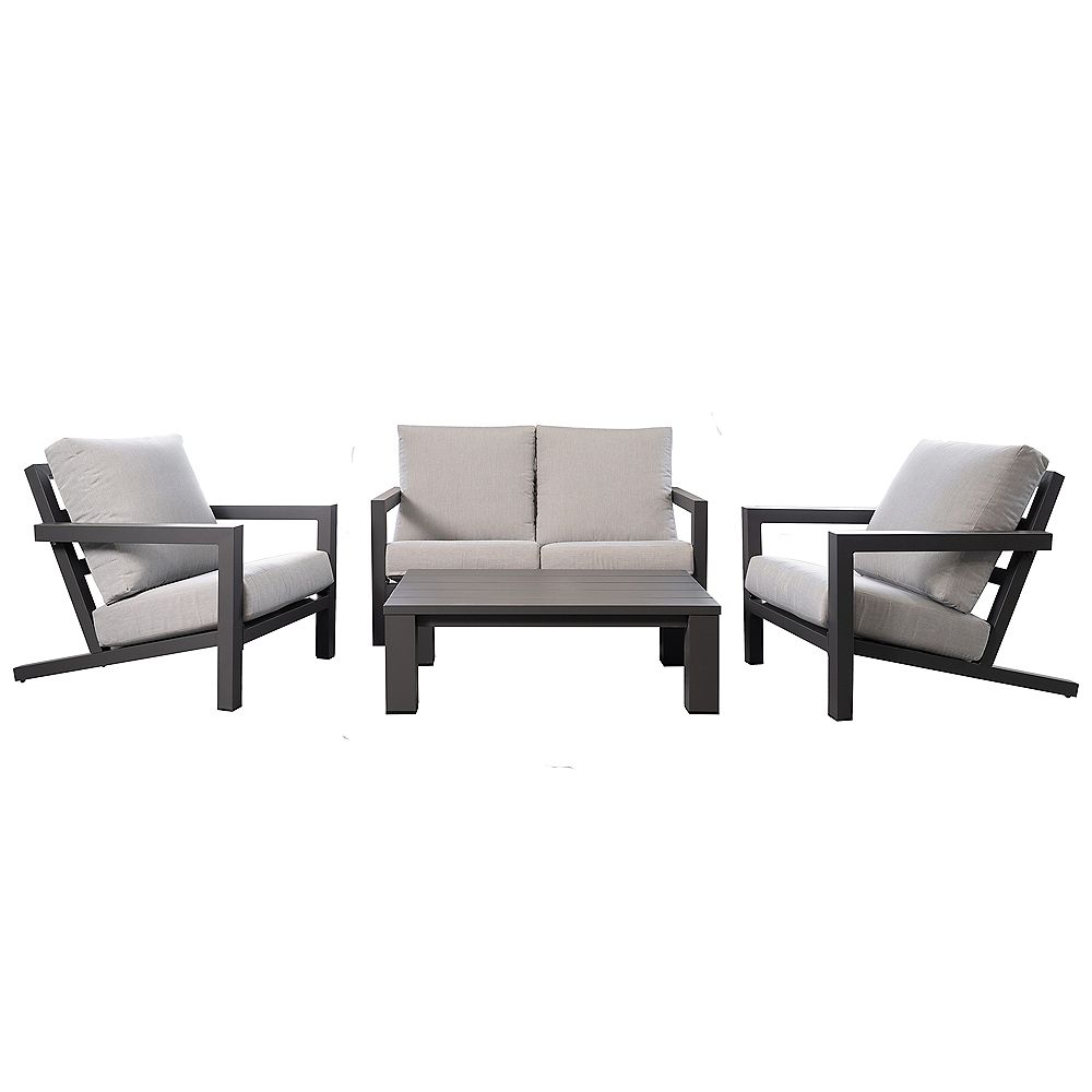 Patio Plus Bristol 4 Piece Chat Set With Grey Cushions The Home Depot Canada