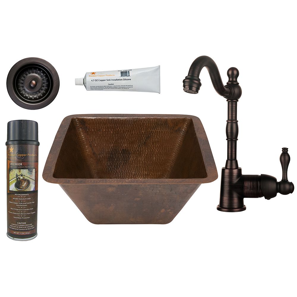 Premier Copper Products All-in-One 15 inch Square Copper Bar Sink in ...