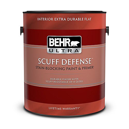 SCUFF DEFENSE Interior Extra Durable Flat Paint & Primer in Ultra Pure White, 3.79 L