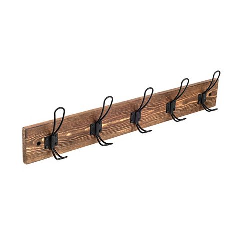 27-inch (685 mm) Classic 5-Hook Rack, Rustic Wood and Matte Black