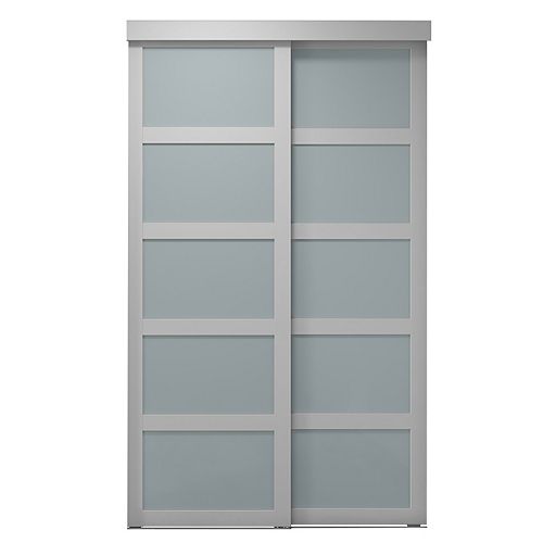 Indoor Studio 5 Lite 60 in. x 80.5 in. MDF Vinyl Frosted Sliding Closet Door White