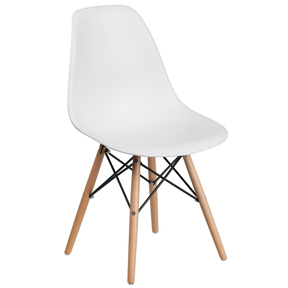 Flash Furniture Elon Series White Plastic Chair With Wooden Legs The Home Depot Canada