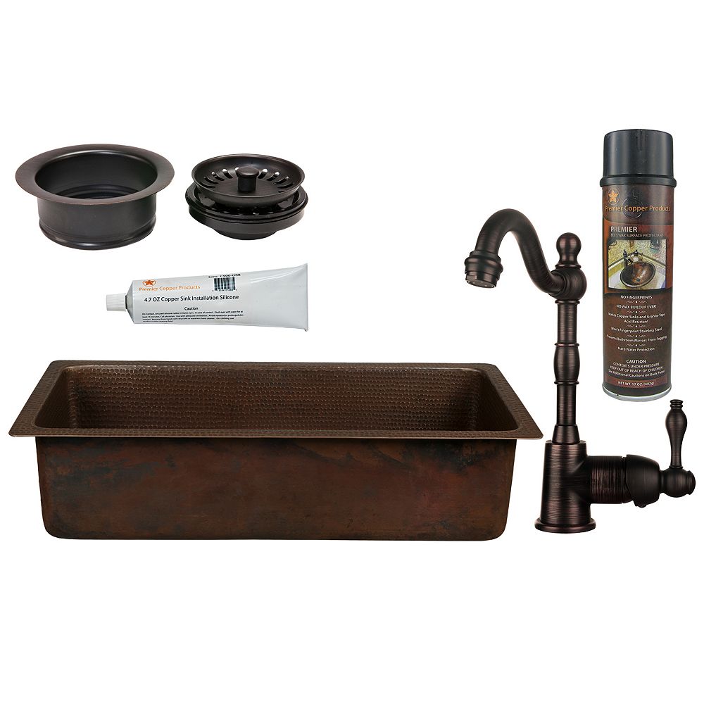 Premier Copper Products AllinOne 28 inch Copper Bar Sink in ORB with