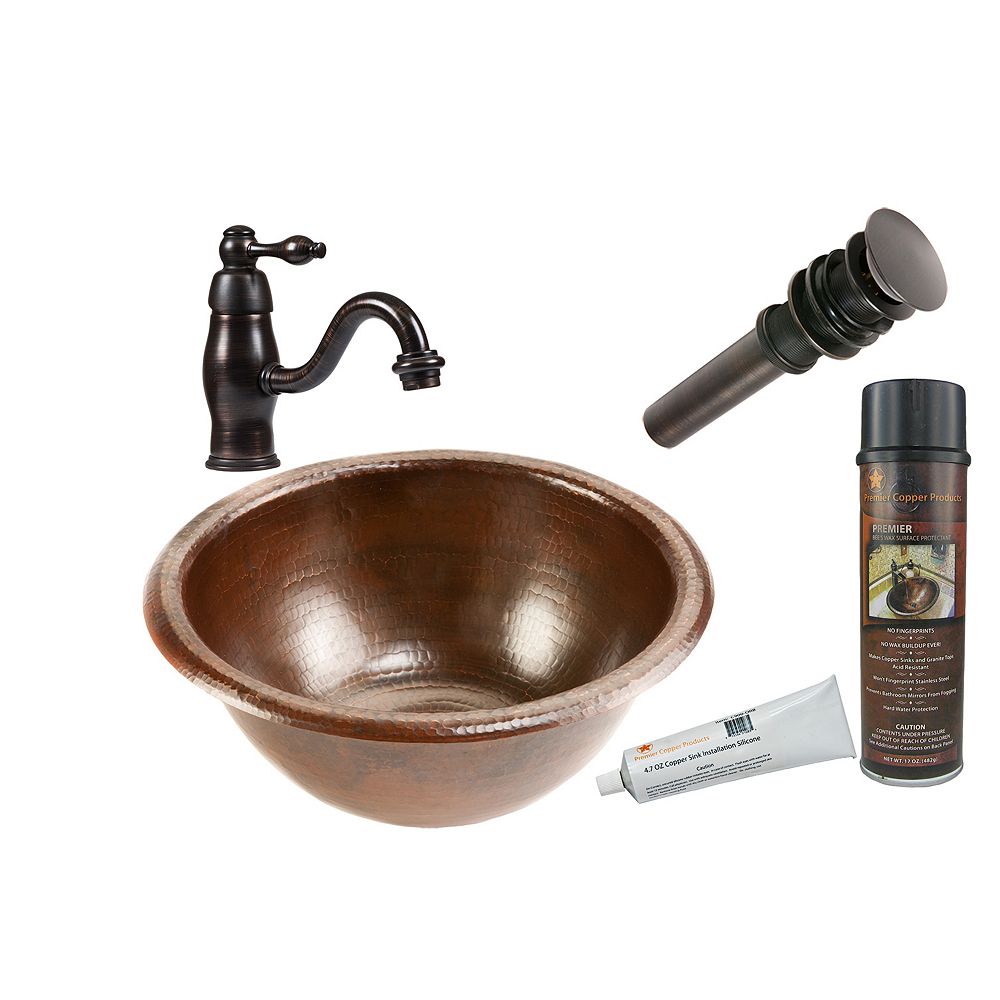 Premier Copper Products All In One Drop In Small Round Copper 14 Inch 0 Hole Bathroom Sink The Home Depot Canada