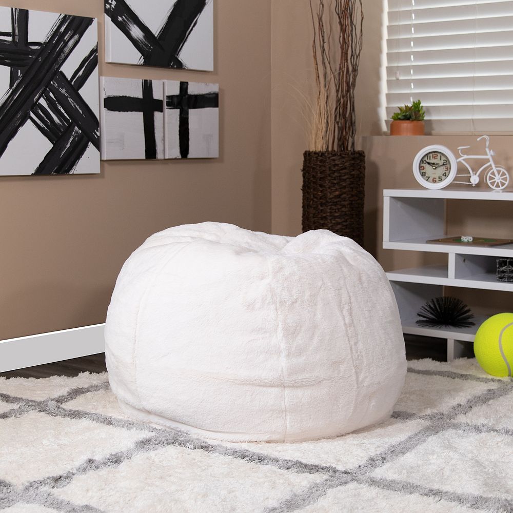 white furry bean bag chair