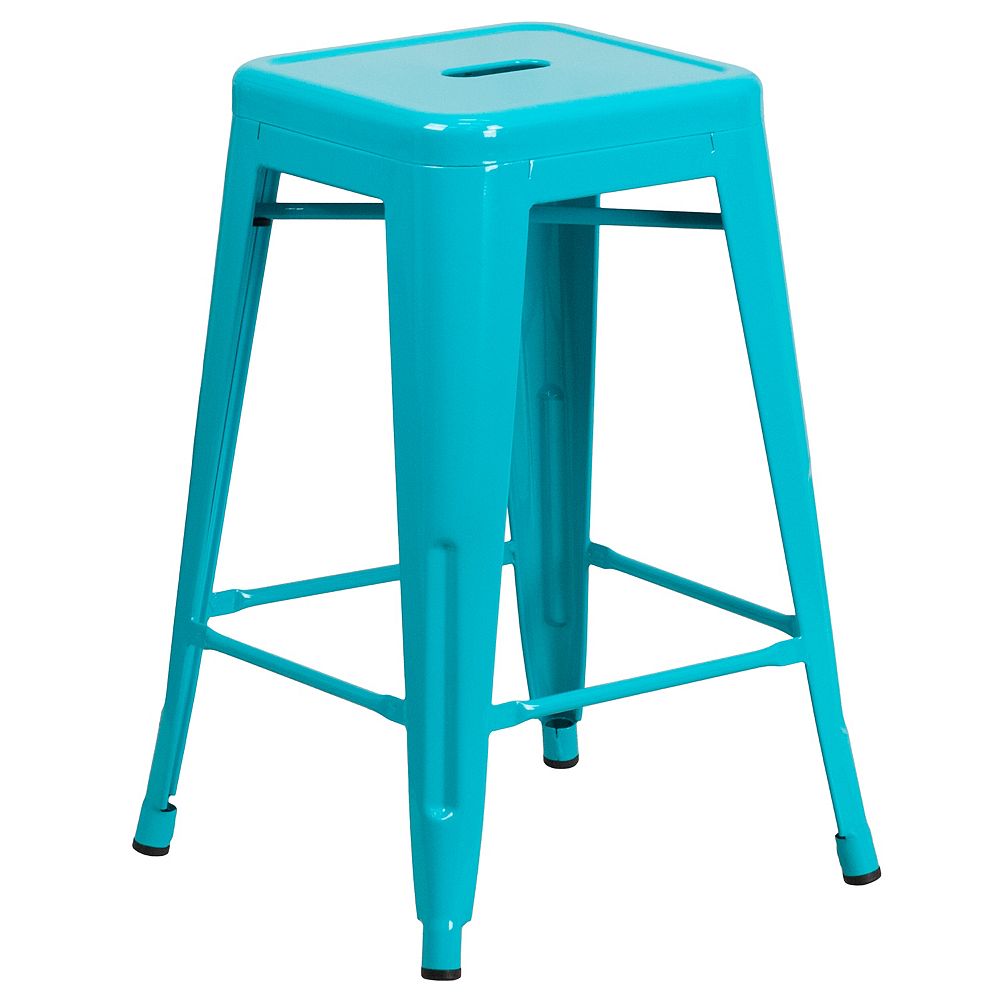 Flash Furniture 24 Teal No Back Metal Stool The Home Depot Canada