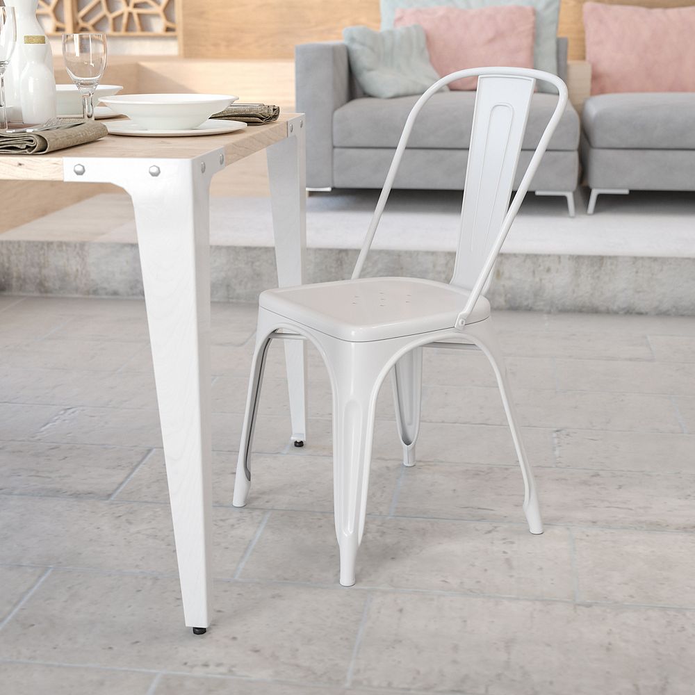 Flash Furniture White Metal Chair The Home Depot Canada