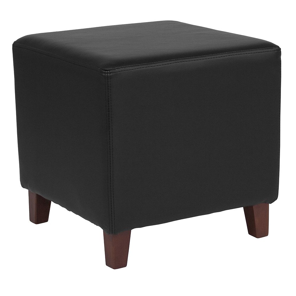 Flash Furniture Ascalon Upholstered Ottoman Pouf in Black Leather The