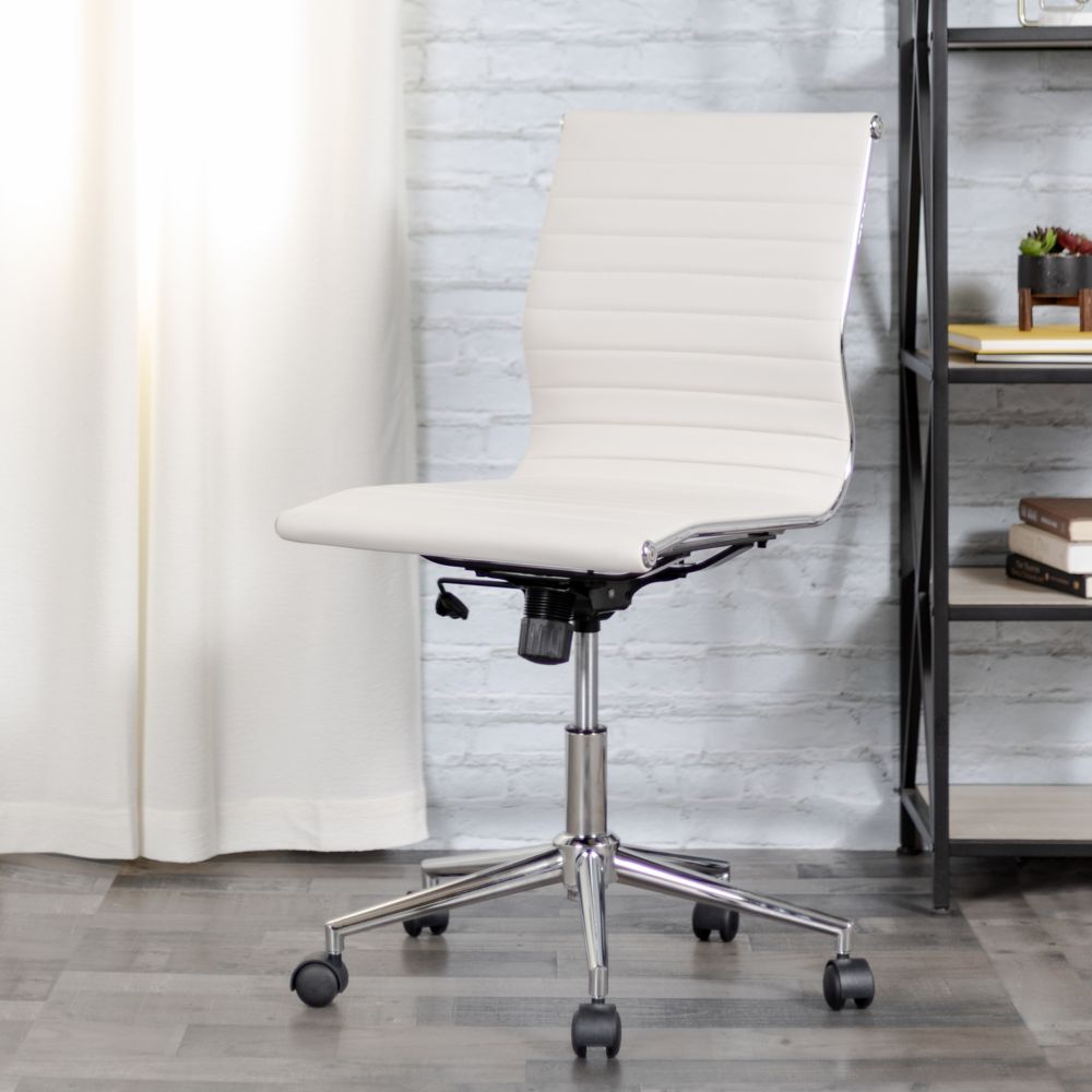 Flash Furniture Mid Back Armless White Ribbed Leather Swivel Conference   P 1001503457 