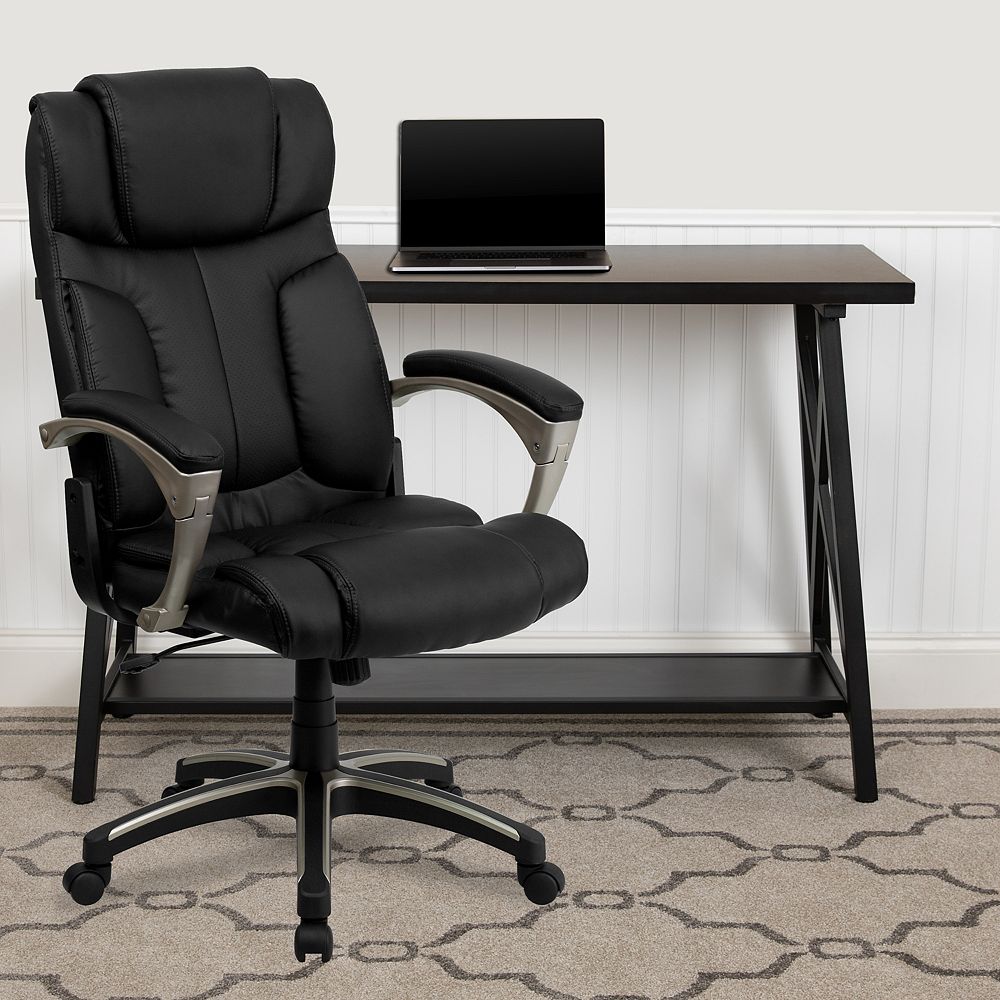 high back folding black leather executive swivel office chair with arms