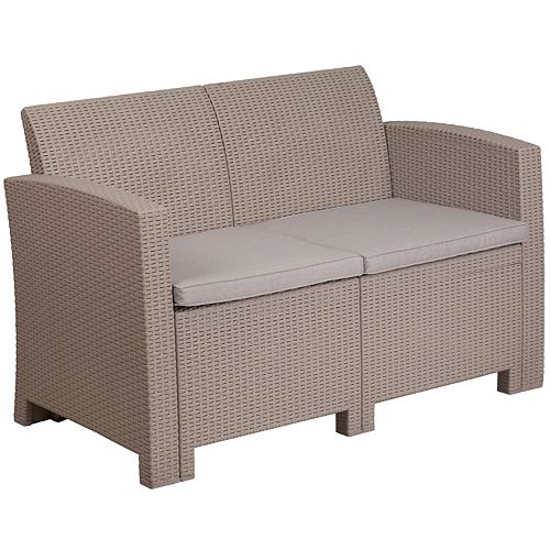 Flash Furniture Light Gray Faux Rattan Loveseat with All-Weather Light Gray Cushions