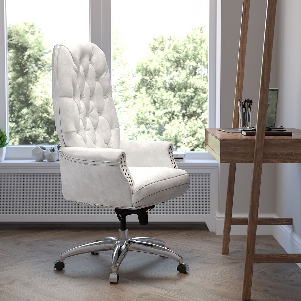 Flash Furniture High Back Traditional Tufted White Leather