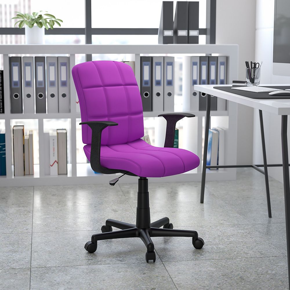 Flash Furniture Mid Back Purple Quilted Vinyl Swivel Task Chair With Arms The Home Depot Canada
