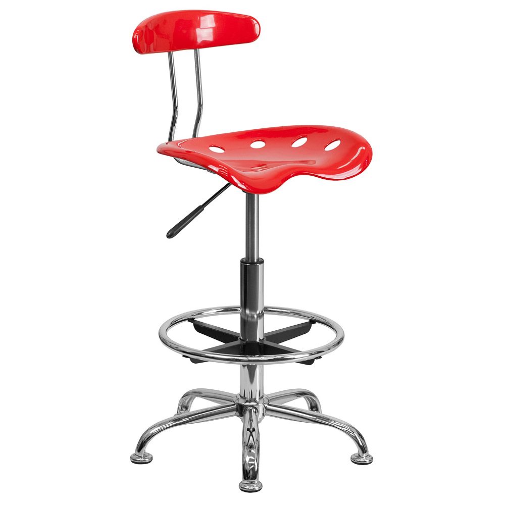 Flash furniture vibrant red and chrome drafting stool with tractor seat