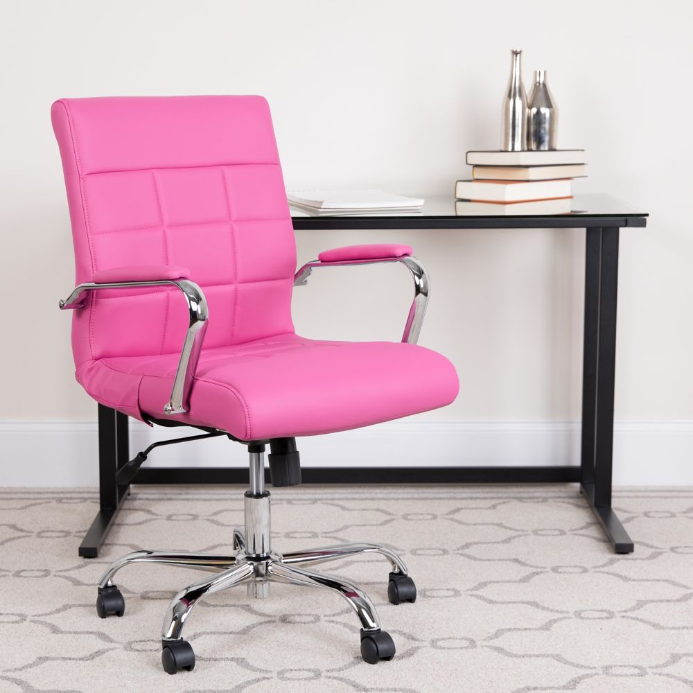 Flash Furniture Mid-Back Pink Vinyl Executive Swivel Chair with Chrome