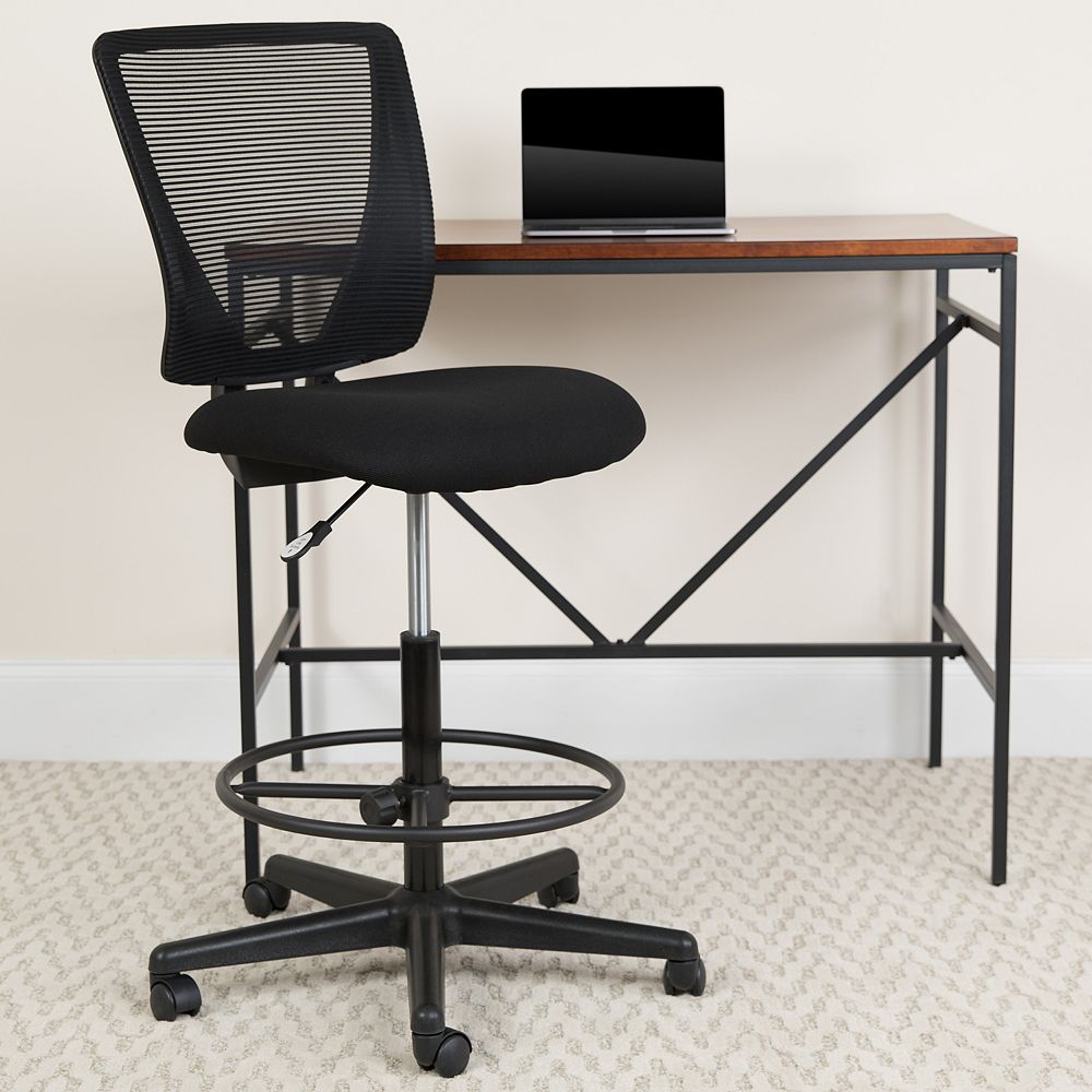 Flash Furniture Ergonomic Mid Back Mesh Drafting Chair With Black Fabric Seat And Adjustab The Home Depot Canada