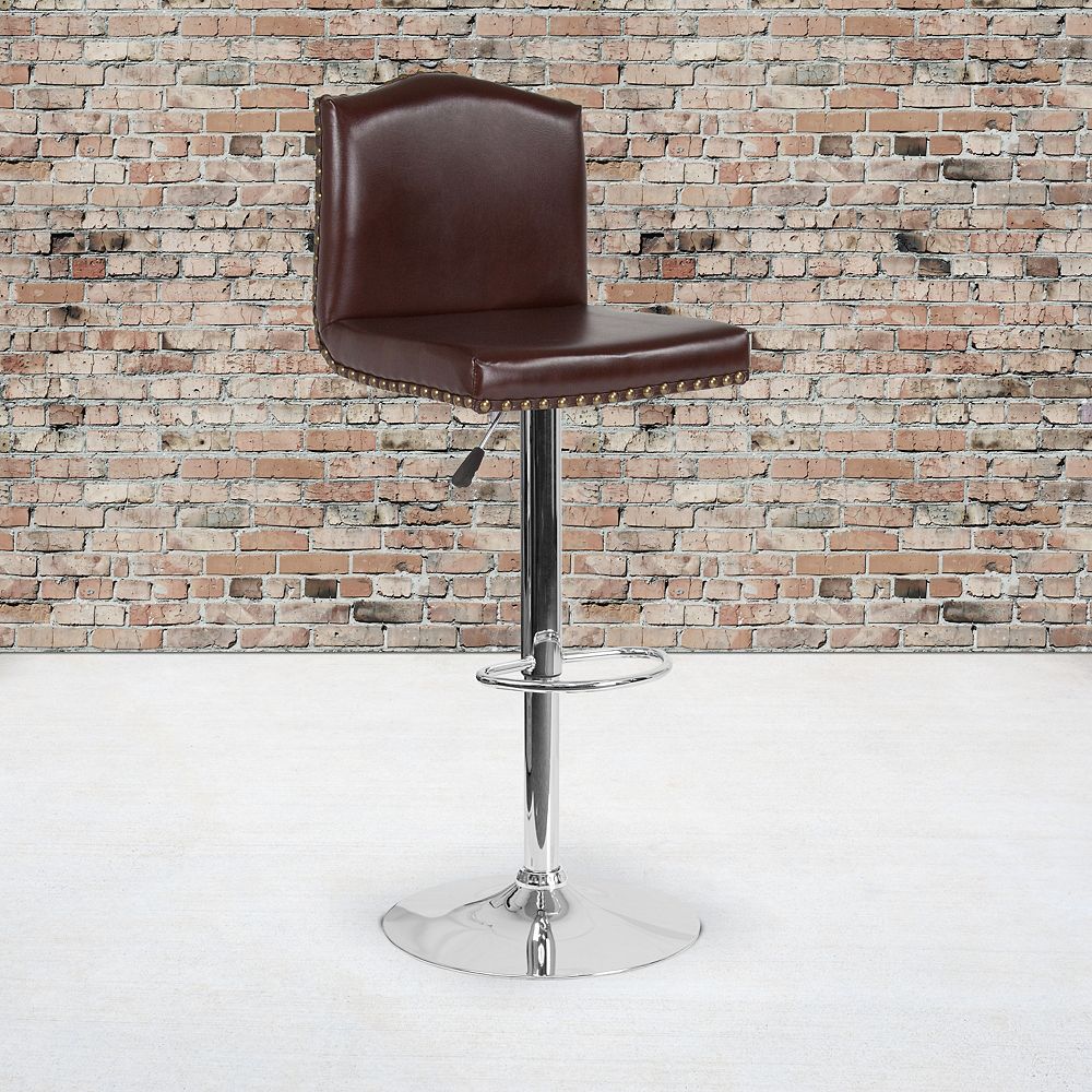 Flash Furniture Bellagio Contemporary Adjustable Height Barstool with Accent Nail Trim in
